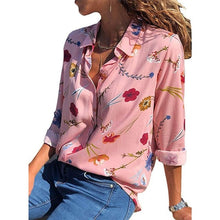 Load image into Gallery viewer, 2019 New Fashion Print Women Blouses Long Sleeve Turn-down