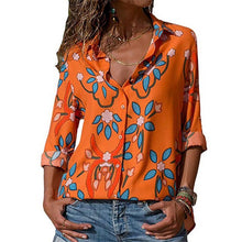 Load image into Gallery viewer, 2019 New Fashion Print Women Blouses Long Sleeve Turn-down