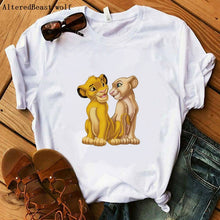 Load image into Gallery viewer, The Lion King Cartoon Print Short Sleeve T Shirt Women Two