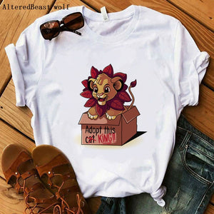 The Lion King Cartoon Print Short Sleeve T Shirt Women Two