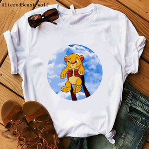 The Lion King Cartoon Print Short Sleeve T Shirt Women Two