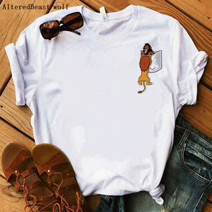 The Lion King Cartoon Print Short Sleeve T Shirt Women Two