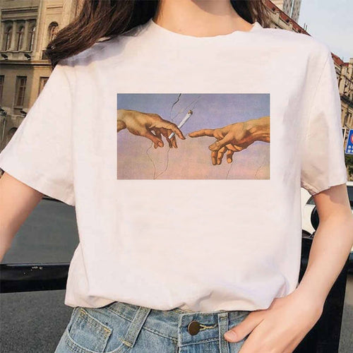 New Michelangelo T Shirt Ulzzang Hands Femme Vintage Women Harajuku Tshirt 90s Aesthetic Female Aesthetic Grunge Graphic T-shirt