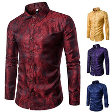 Load image into Gallery viewer, Banquet Wedding Shirt Party Shirt Bar Nightclub Shirt  Men Shirt Bright long Shirt tPaisley Shirt Men Long sleeved Shirt