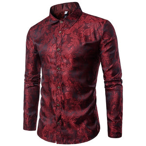 Banquet Wedding Shirt Party Shirt Bar Nightclub Shirt  Men Shirt Bright long Shirt tPaisley Shirt Men Long sleeved Shirt