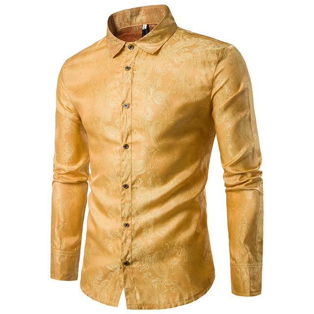 Banquet Wedding Shirt Party Shirt Bar Nightclub Shirt  Men Shirt Bright long Shirt tPaisley Shirt Men Long sleeved Shirt