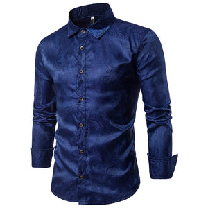 Banquet Wedding Shirt Party Shirt Bar Nightclub Shirt  Men Shirt Bright long Shirt tPaisley Shirt Men Long sleeved Shirt