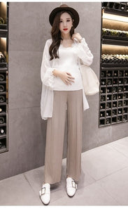 Pregnant Women's Gentle Wind Knitted High Waist Sagging Wide-legged Trousers Pants Pleated Mujer Maternity Pregnancy Clothes