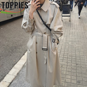 2019 Autumn Windbreaker Women Double Breasted Long Trench Coat Korean women clothes	Streetwear