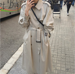 2019 Autumn Windbreaker Women Double Breasted Long Trench Coat Korean women clothes	Streetwear