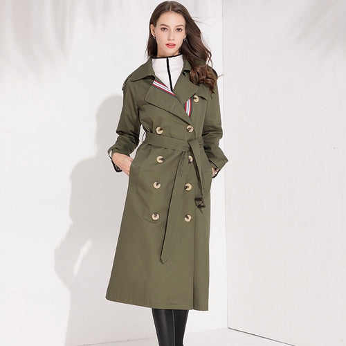 Trench Coat women Casual Single Breasted long Outerwear loose clothes for lady with belt autumn fashion high quality army green