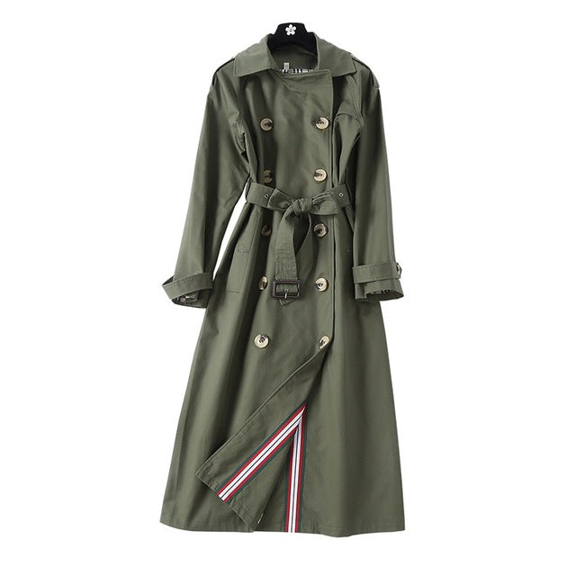 Trench Coat women Casual Single Breasted long Outerwear loose clothes for lady with belt autumn fashion high quality army green