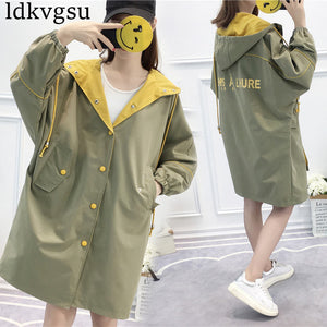 2019 Casual Trench Coats Spring Autumn Women's Clothes Middle Long Harajuku style BF Girls Outerwear Plus Size Windbreaker  V465